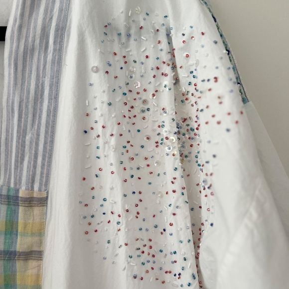 Vintage Pier 1 Imports Cotton Patchwork Embellished Beaded Robe Overshirt O/S - Picture 7 of 12